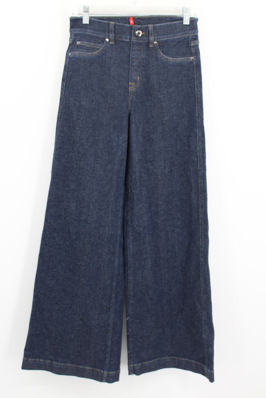 SPANX 20547R Wide Leg Denim Pants Raw Indigo Dark Blue Size Small